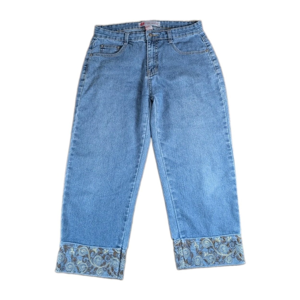 COS Jeans Women's Size 8 Embroidered Cuffed Capri Jeans Blue Denim Cropped